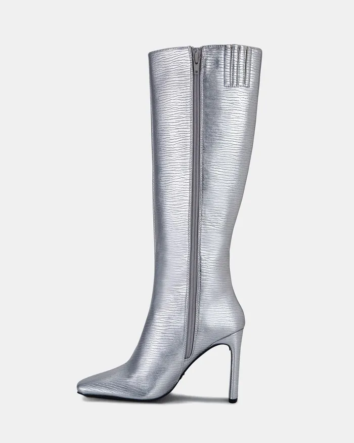 NOVO Shoes Knee High Boots Women ZODIAK SILVER CROC