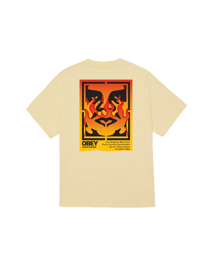 OBEY Clothing TSHIRTS Men ICON STENCIL FLAME CLASSIC TSHIRT Pale Yellow