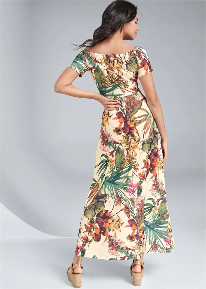 OffTheShoulder Maxi Dress White Multi Women VENUS Sundresses