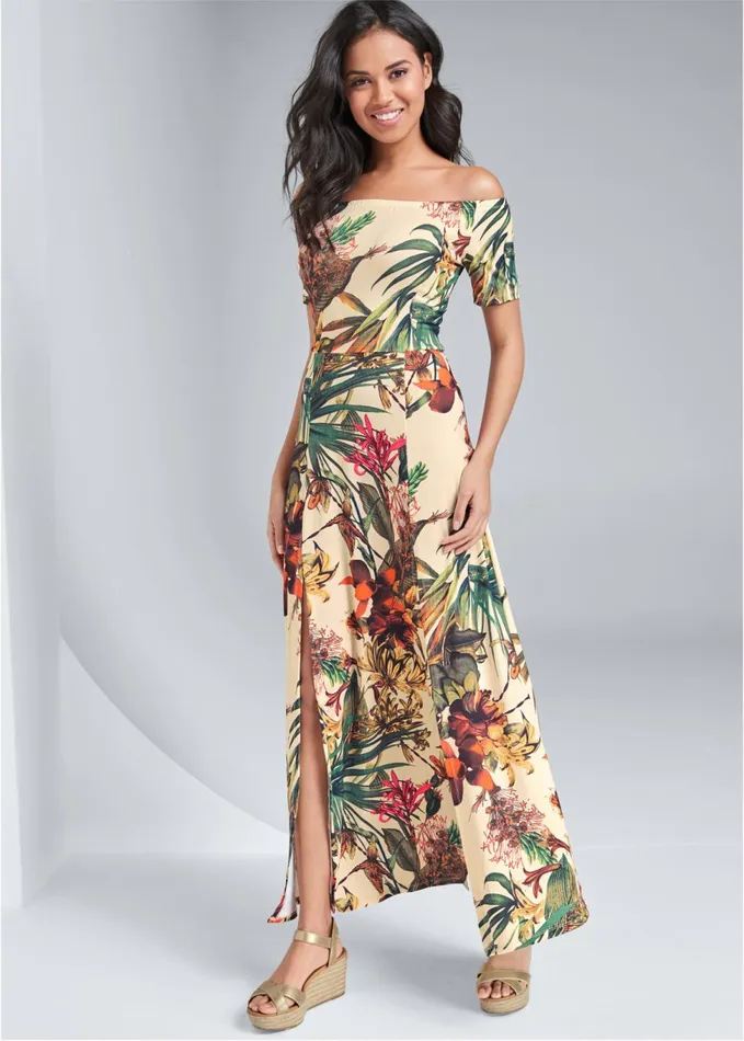 OffTheShoulder Maxi Dress White Multi Women VENUS Sundresses