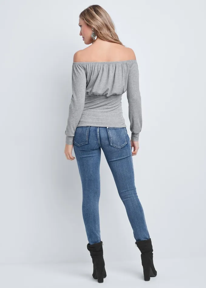 OffTheShoulder Ribbed Top Heather Grey Women VENUS Venus Basics Tops