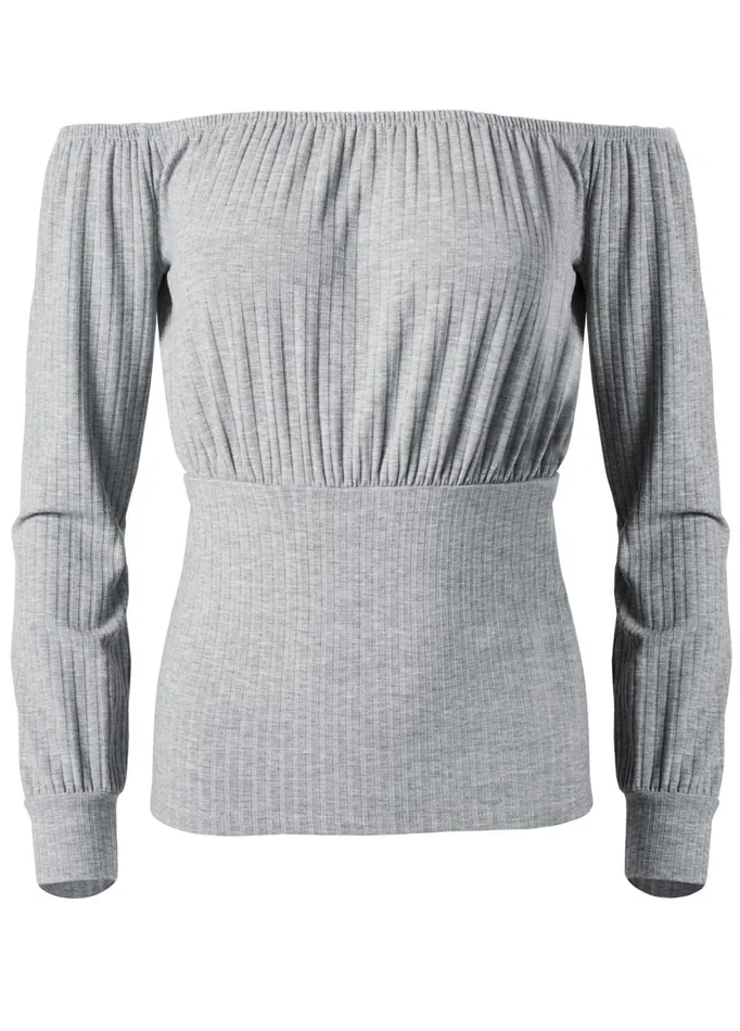 OffTheShoulder Ribbed Top Heather Grey Women VENUS Venus Basics Tops
