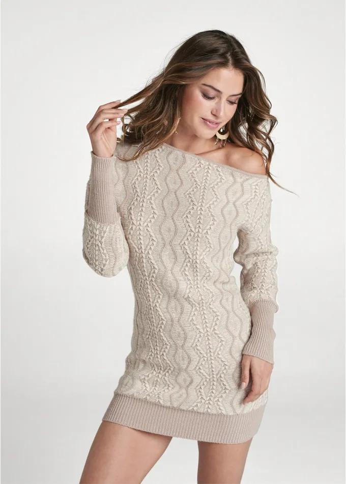 OneShoulder Sweater Dress Blush Multi Women VENUS Short Dresses
