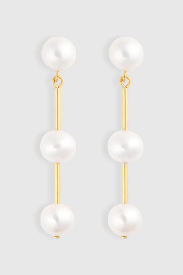 Oroton Asta Long Drop Earrings Worn Goldpearl Women Jewellery