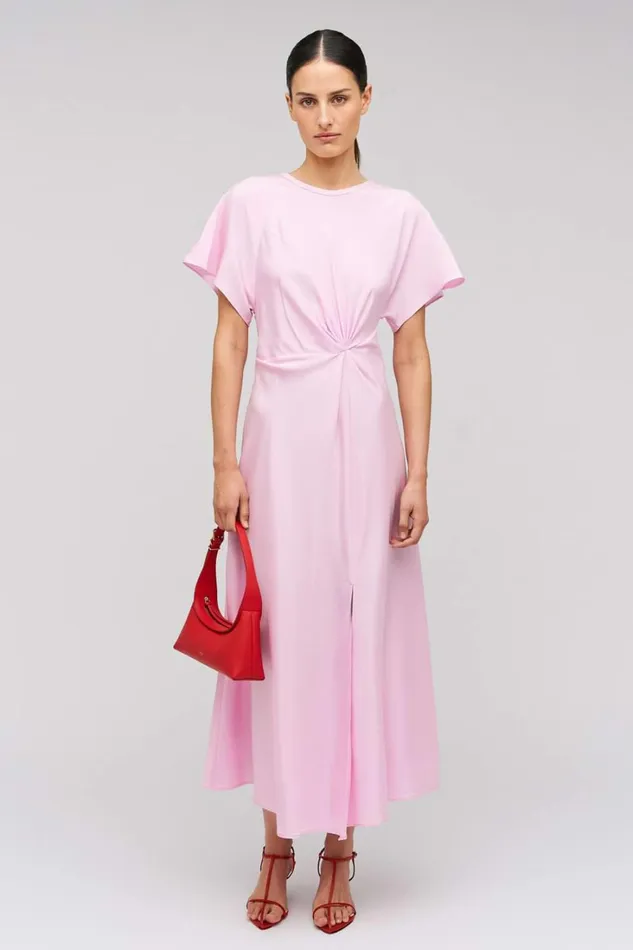 Oroton Drape Front Dress Pink Rose Women Dresses Oroton Drape Front Dress Pink Rose Women Dresses