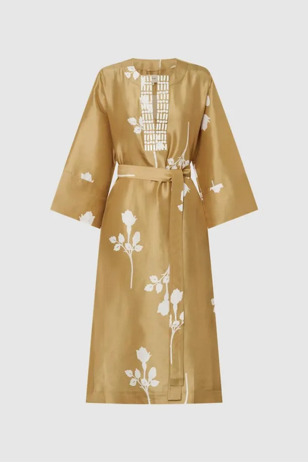 Oroton Embellished Rosebud Dress Camel Women Dresses