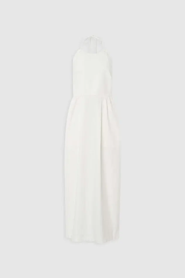Oroton Eyelet Detail Long Halter Dress White Women Dresses