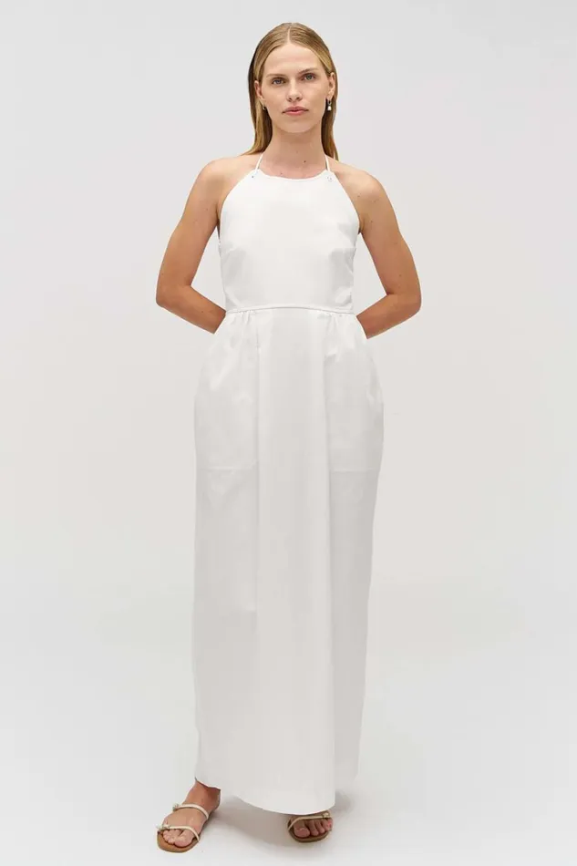 Oroton Eyelet Detail Long Halter Dress White Women Dresses Oroton Eyelet Detail Long Halter Dress White Women Dresses