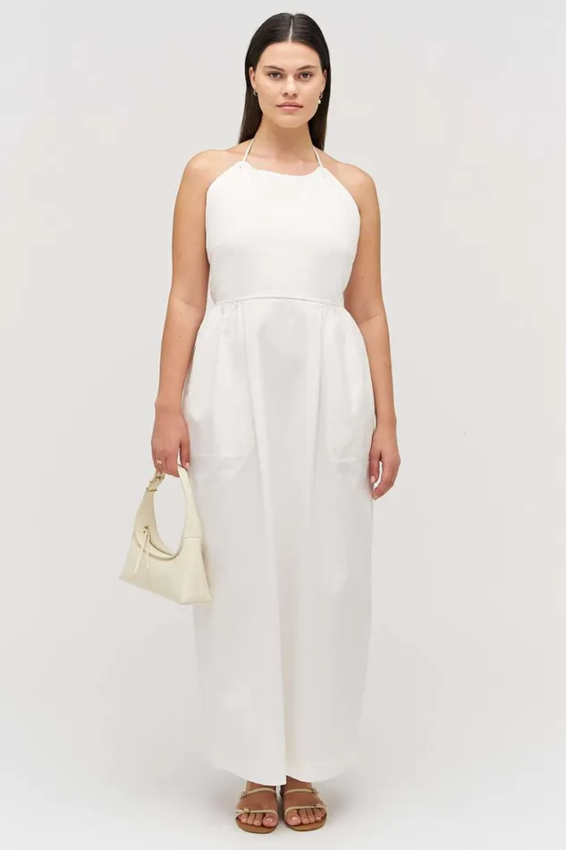 Oroton Eyelet Detail Long Halter Dress White Women Dresses Oroton Eyelet Detail Long Halter Dress White Women Dresses
