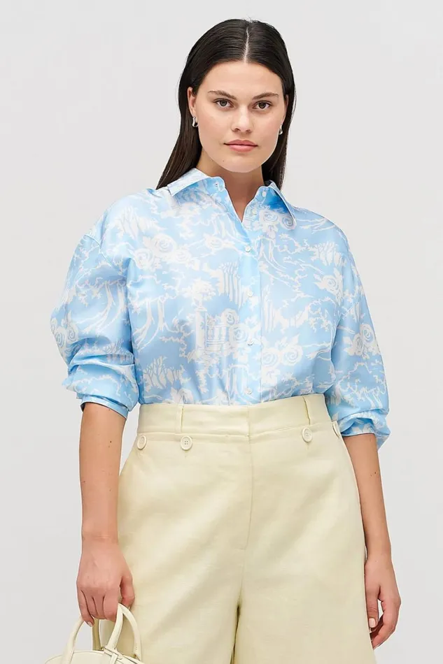 Oroton Garden Toile Long Sleeve Shirt Sky Women Tops Oroton Garden Toile Long Sleeve Shirt Sky Women Tops