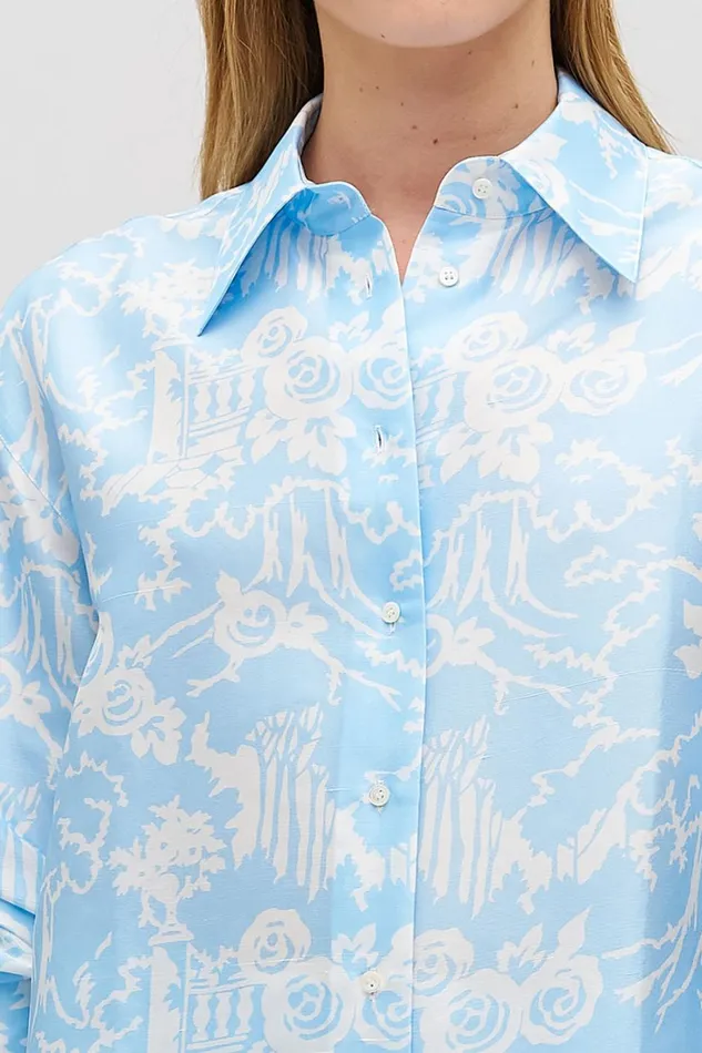 Oroton Garden Toile Long Sleeve Shirt Sky Women Tops Oroton Garden Toile Long Sleeve Shirt Sky Women Tops