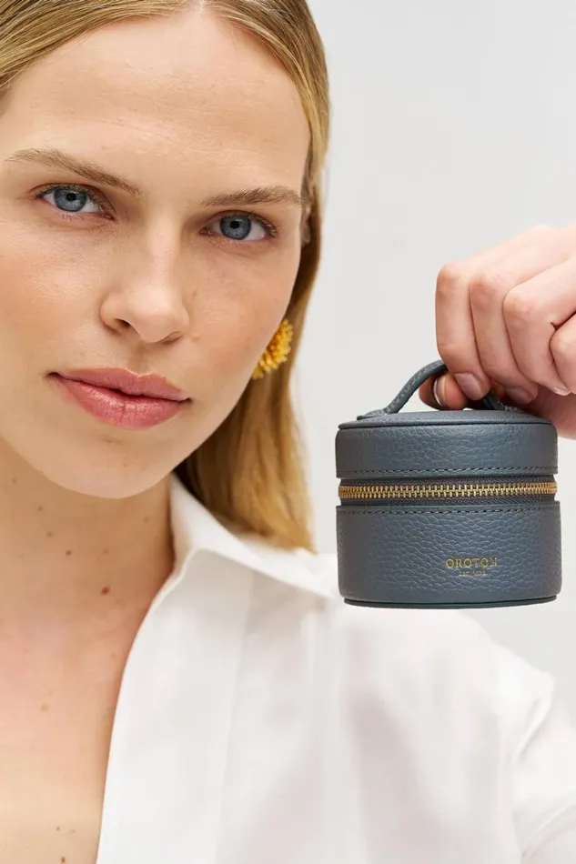 Oroton Jemima Mini Round Jewellery Box Slate Women Jewellery Cases Oroton Jemima Mini Round Jewellery Box Slate Women Jewellery Cases