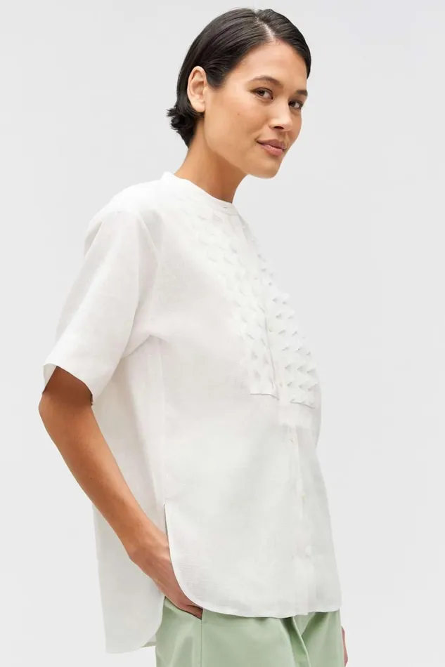 Oroton Lace Trim Smock Top White Women Tops Oroton Lace Trim Smock Top White Women Tops