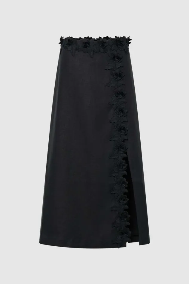 Oroton Rosebud Lace Skirt Black Women Skirts