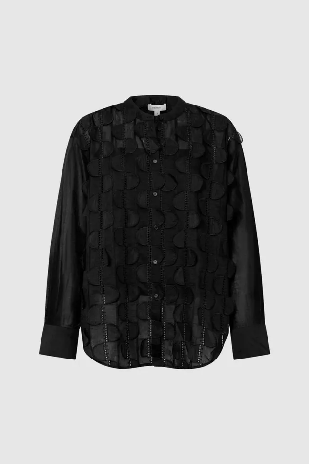 Oroton Scallop Lace Overshirt Black Women Tops