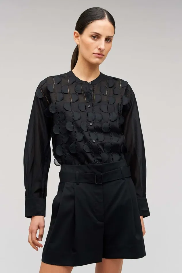 Oroton Scallop Lace Overshirt Black Women Tops Oroton Scallop Lace Overshirt Black Women Tops