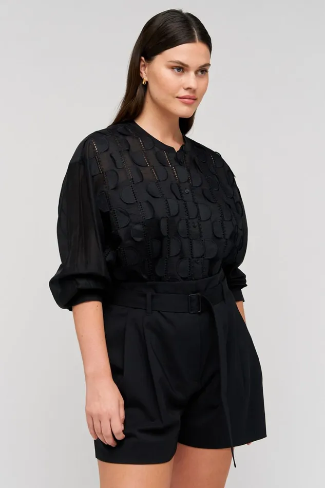Oroton Scallop Lace Overshirt Black Women Tops Oroton Scallop Lace Overshirt Black Women Tops