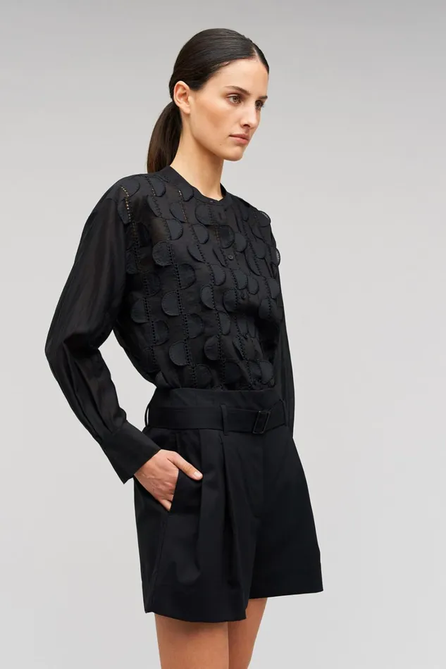 Oroton Scallop Lace Overshirt Black Women Tops Oroton Scallop Lace Overshirt Black Women Tops
