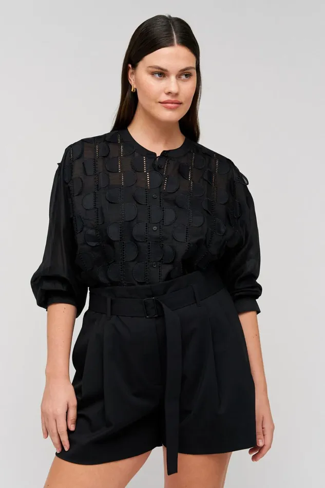 Oroton Scallop Lace Overshirt Black Women Tops Oroton Scallop Lace Overshirt Black Women Tops