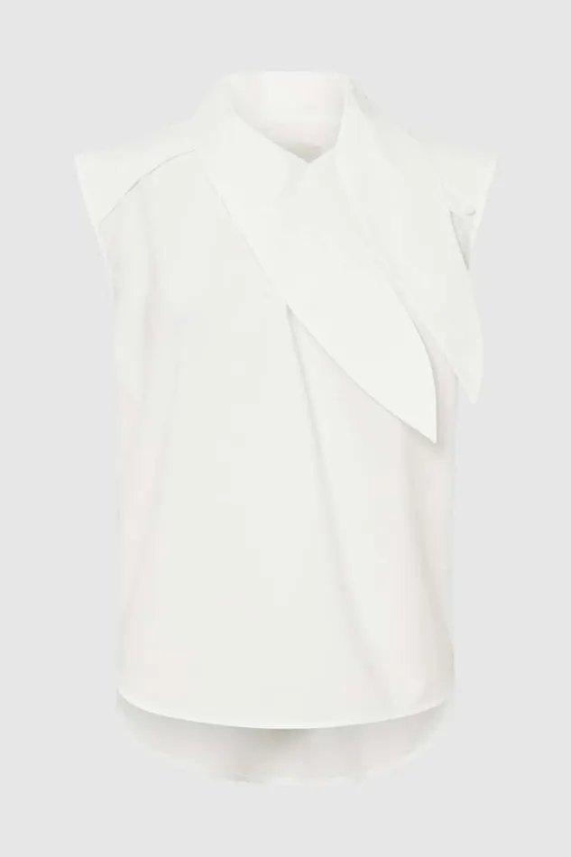 Oroton Sleeveless Tie Neck Shirt White Women Tops