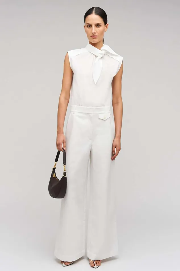 Oroton Sleeveless Tie Neck Shirt White Women Tops Oroton Sleeveless Tie Neck Shirt White Women Tops