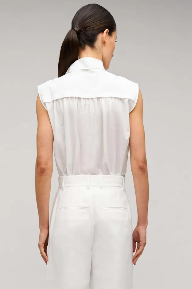 Oroton Sleeveless Tie Neck Shirt White Women Tops Oroton Sleeveless Tie Neck Shirt White Women Tops