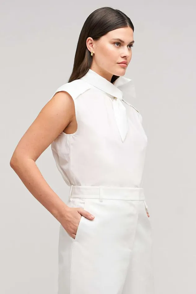 Oroton Sleeveless Tie Neck Shirt White Women Tops Oroton Sleeveless Tie Neck Shirt White Women Tops