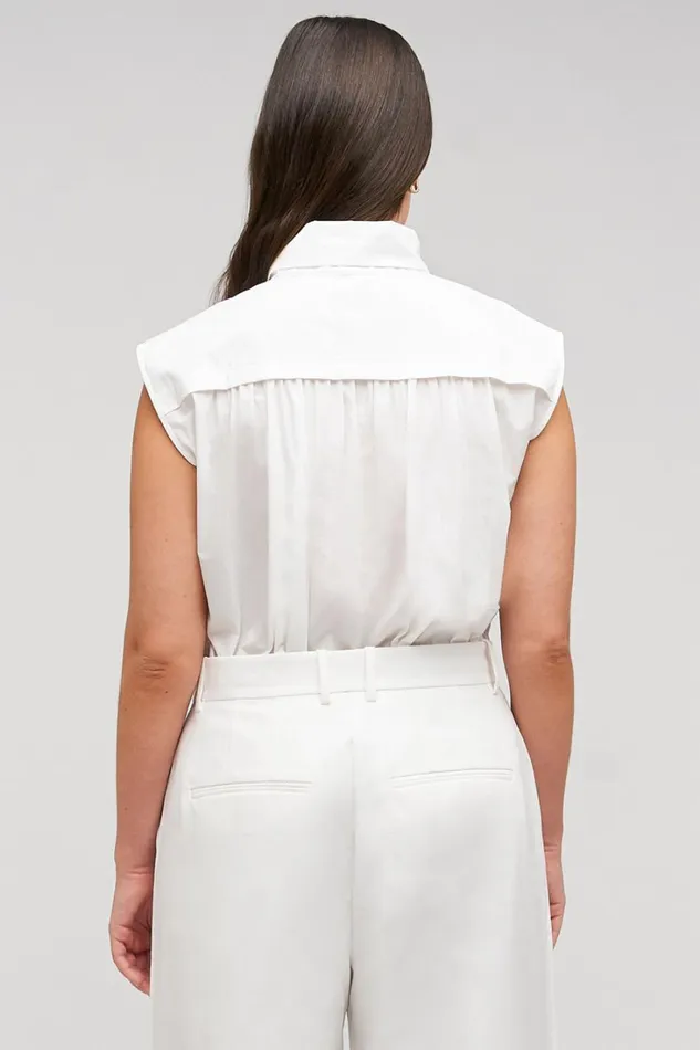 Oroton Sleeveless Tie Neck Shirt White Women Tops Oroton Sleeveless Tie Neck Shirt White Women Tops