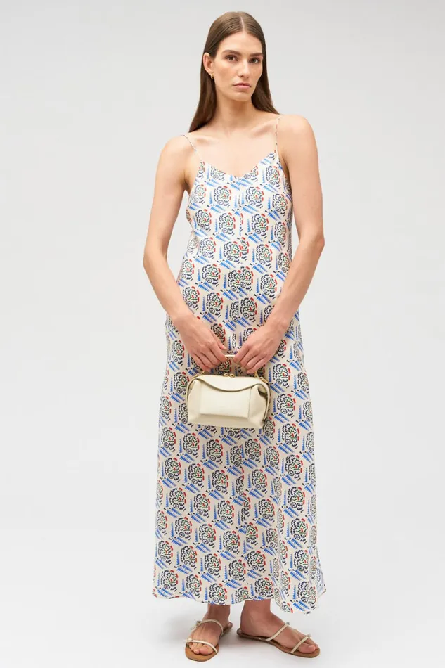 Oroton Zig Zag Flower Stamp Slip Dress Folk Blue Women Dresses Oroton Zig Zag Flower Stamp Slip Dress Folk Blue Women Dresses