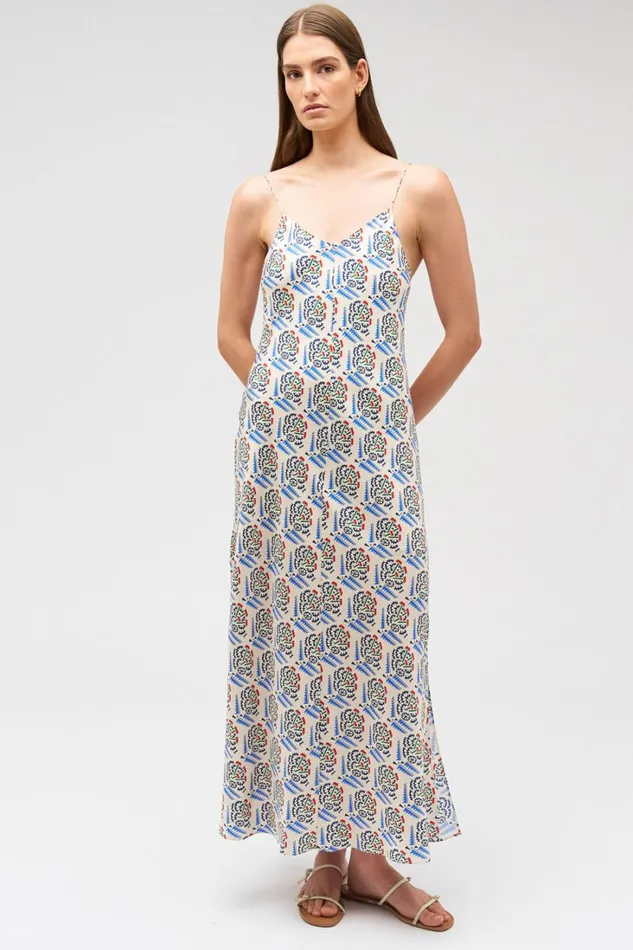 Oroton Zig Zag Flower Stamp Slip Dress Folk Blue Women Dresses Oroton Zig Zag Flower Stamp Slip Dress Folk Blue Women Dresses