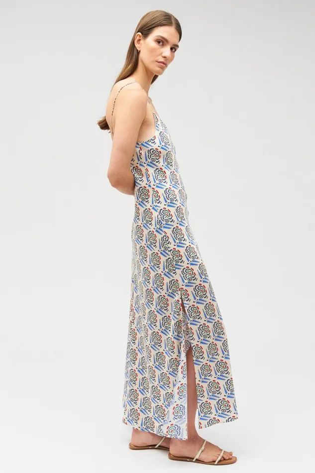 Oroton Zig Zag Flower Stamp Slip Dress Folk Blue Women Dresses Oroton Zig Zag Flower Stamp Slip Dress Folk Blue Women Dresses