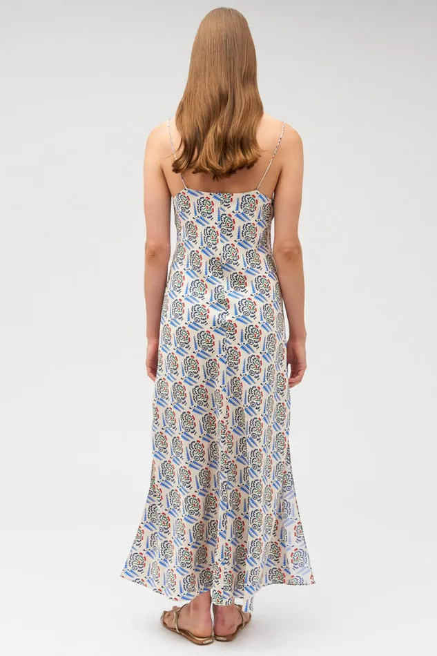 Oroton Zig Zag Flower Stamp Slip Dress Folk Blue Women Dresses Oroton Zig Zag Flower Stamp Slip Dress Folk Blue Women Dresses