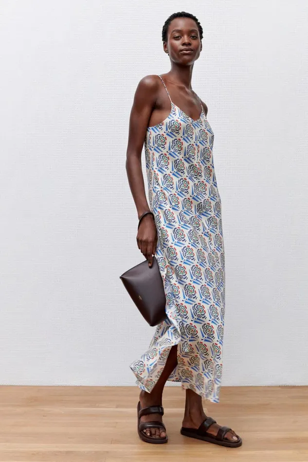 Oroton Zig Zag Flower Stamp Slip Dress Folk Blue Women Dresses Oroton Zig Zag Flower Stamp Slip Dress Folk Blue Women Dresses
