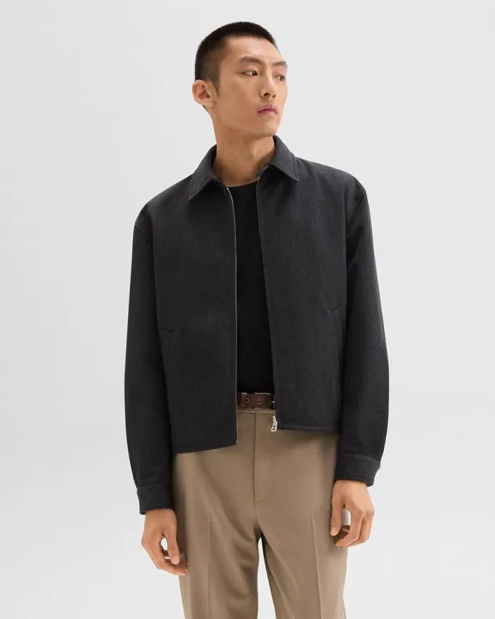 Outerwear Men Theory Reversible Coach Jacket In WoolBlend Twill Charcoal