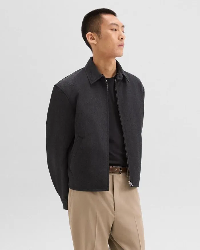 Outerwear Men Theory Reversible Coach Jacket In WoolBlend Twill Charcoal