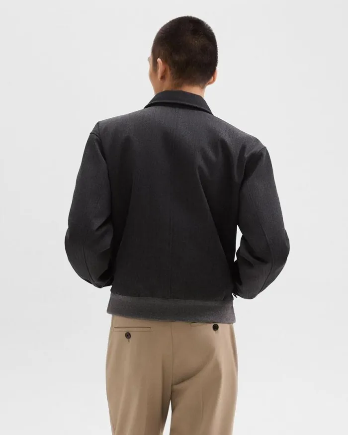 Outerwear Men Theory Reversible Coach Jacket In WoolBlend Twill Charcoal