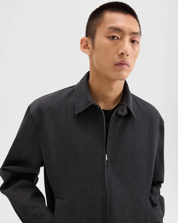 Outerwear Men Theory Reversible Coach Jacket In WoolBlend Twill Charcoal