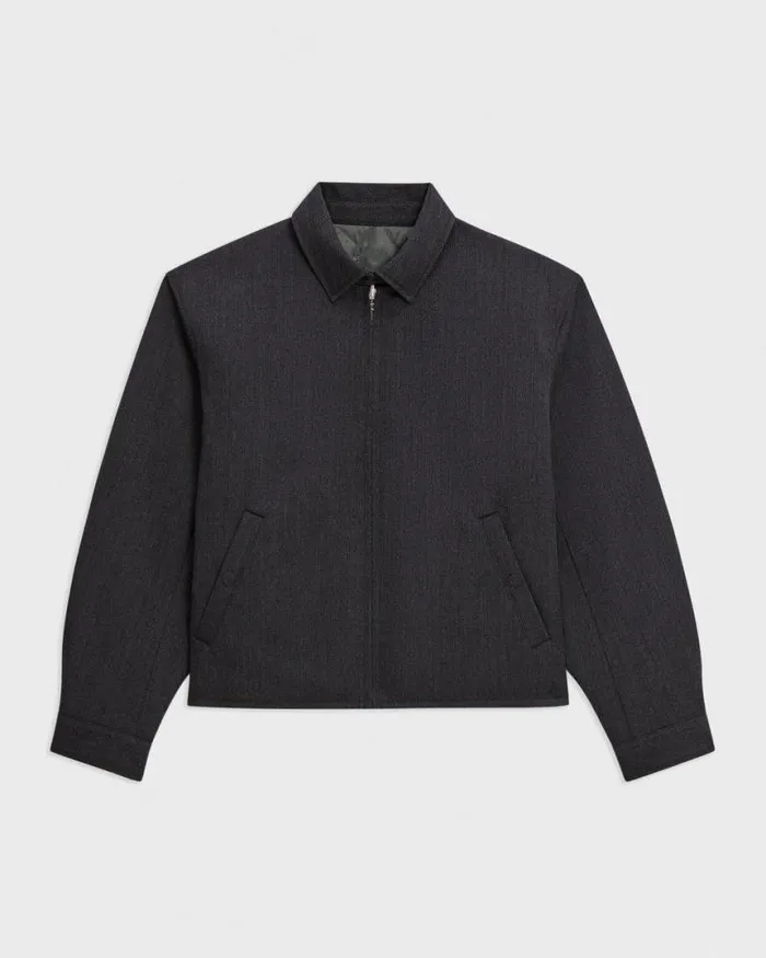 Outerwear Men Theory Reversible Coach Jacket In WoolBlend Twill Charcoal