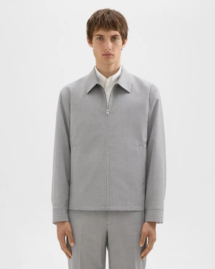 Outerwear Men Theory Zip Jacket In Stretch Wool Vapor Melange