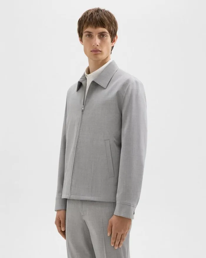Outerwear Men Theory Zip Jacket In Stretch Wool Vapor Melange Outerwear Men Theory Zip Jacket In Stretch Wool Vapor Melange