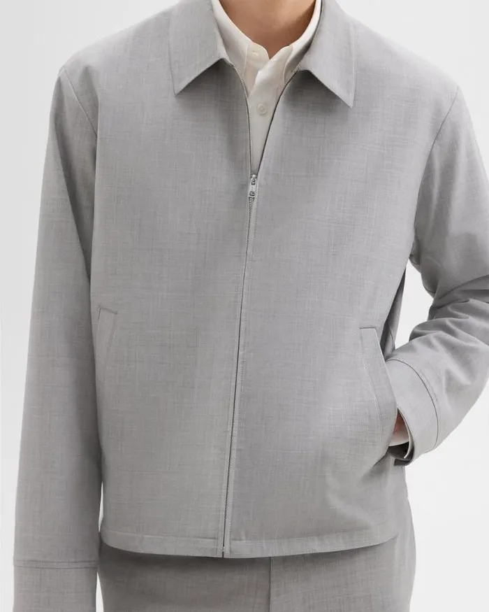 Outerwear Men Theory Zip Jacket In Stretch Wool Vapor Melange Outerwear Men Theory Zip Jacket In Stretch Wool Vapor Melange