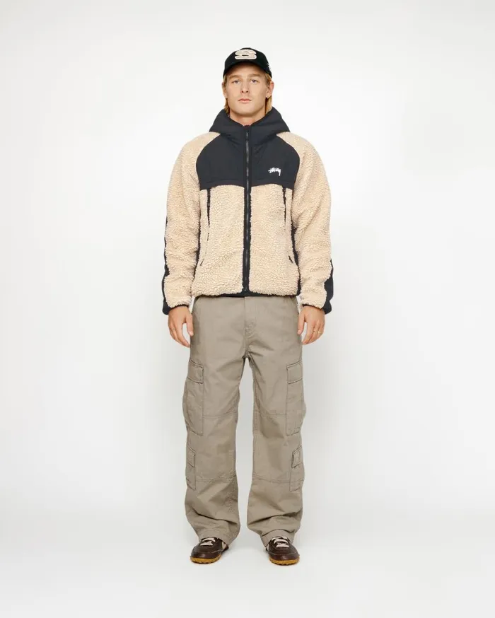 Outerwear MenWomen Stussy SHERPA PANELED HOODED JACKET Beige