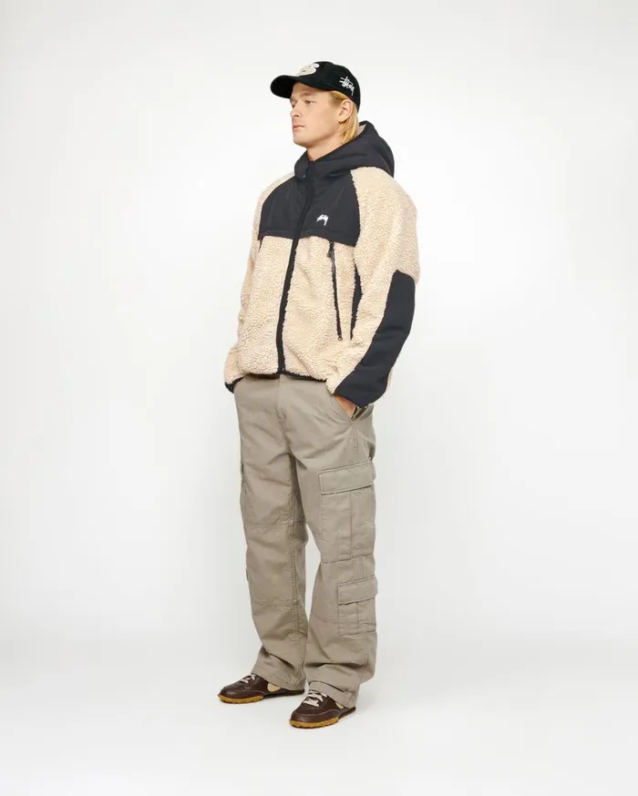 Outerwear MenWomen Stussy SHERPA PANELED HOODED JACKET Beige