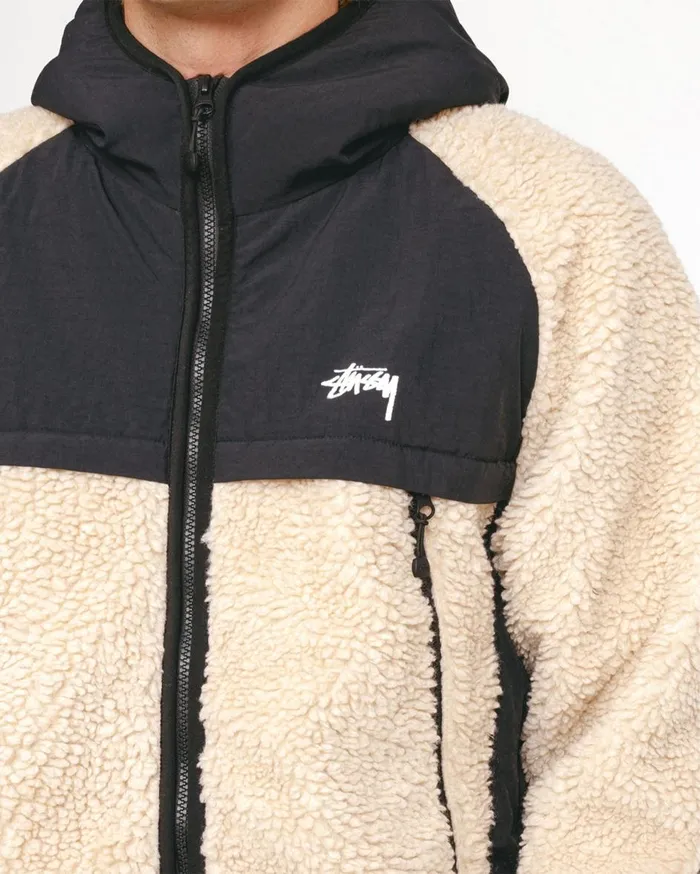 Outerwear MenWomen Stussy SHERPA PANELED HOODED JACKET Beige