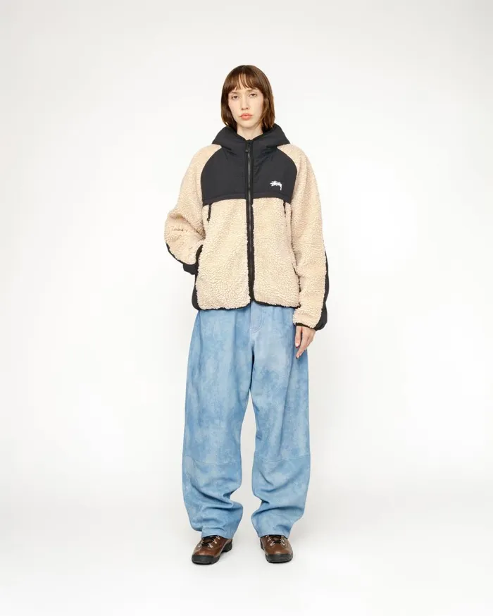 Outerwear MenWomen Stussy SHERPA PANELED HOODED JACKET Beige
