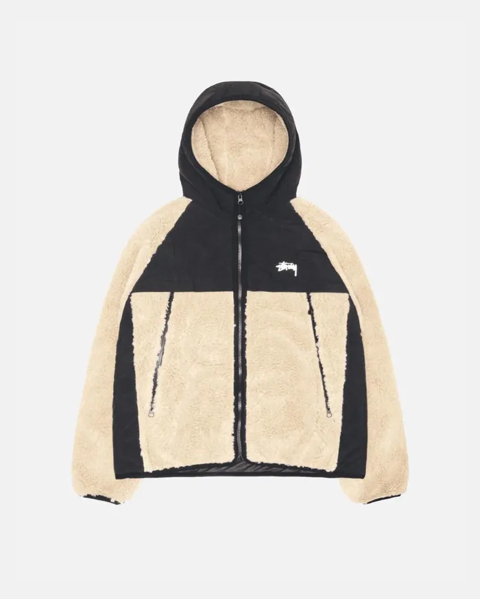 Outerwear MenWomen Stussy SHERPA PANELED HOODED JACKET Beige