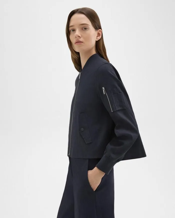 Outerwear Women Theory ALine Flight Jacket In Good Linen Concord
