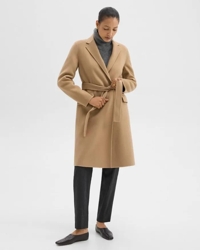 Outerwear Women Theory Wrap Coat In DoubleFace WoolCashmere New Camel