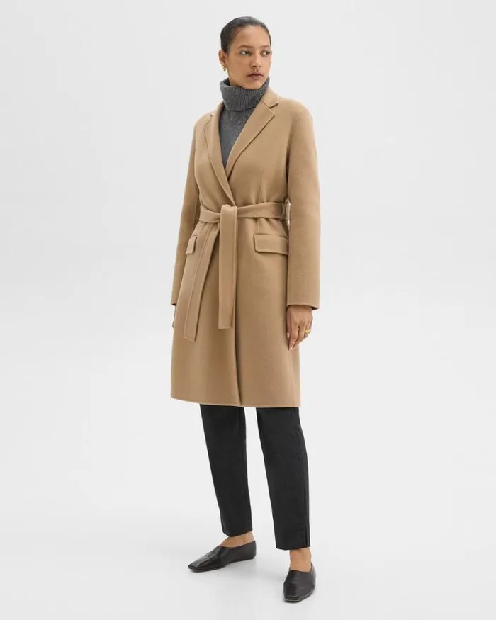 Outerwear Women Theory Wrap Coat In DoubleFace WoolCashmere New Camel