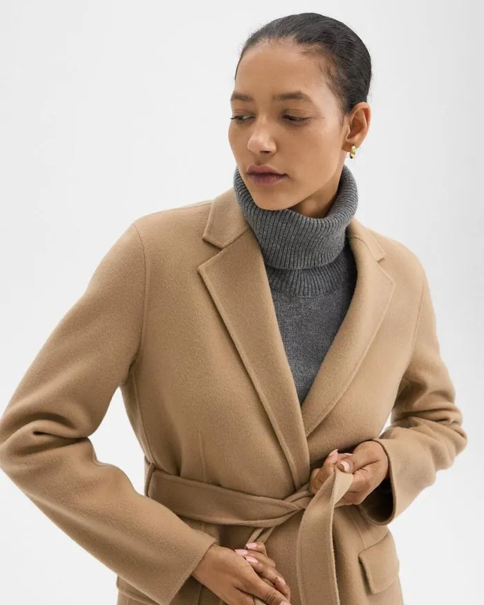 Outerwear Women Theory Wrap Coat In DoubleFace WoolCashmere New Camel